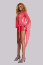 Aria Mesh Plunge Mini Dress in Watermelon - Image 7