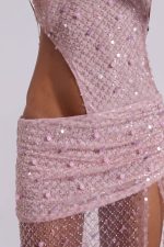 Stellar Asymmetric Hand Beaded Maxi Dress in Pink - Image 2