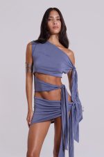 Mena Asymmetric Mini Dress in Indigo - Image 2