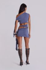 Mena Asymmetric Mini Dress in Indigo - Image 4