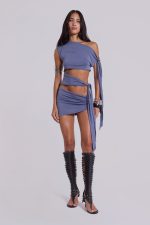 Mena Asymmetric Mini Dress in Indigo - Image 3