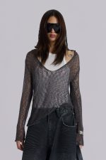 Naia Loose Knit Hooded Top in Charcoal - Image 4