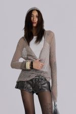 Naia Loose Knit Hooded Top in Clay - Image 6