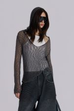 Naia Loose Knit Hooded Top in Charcoal - Image 6