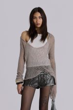 Naia Loose Knit Hooded Top in Clay - Image 4