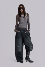 Naia Loose Knit Hooded Top in Charcoal - Image 2