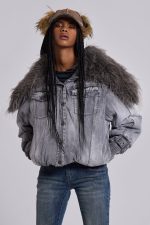 Alloy Denim Bomber Jacket in Grey - Image 2