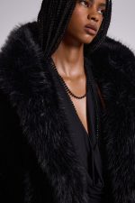 Mara Oversized Faux Fur Coat in Black - Image 7