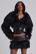 Viera Faux Fur and Leather Mini Skirt - Image 7