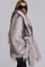 Haka Faux Feather Belted Fur Coat - Image 2