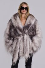 Haka Faux Feather Belted Fur Coat - Image 7