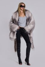 Haka Faux Feather Belted Fur Coat - Image 5