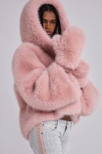 Mara Oversized Faux Fur Coat in Pink - Image 10