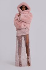 Mara Oversized Faux Fur Coat in Pink - Image 11