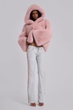 Mara Oversized Faux Fur Coat in Pink - Image 12