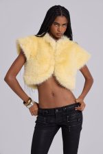 Saskia 2-in-1 Faux Fur Shrug in Yellow - Image 7