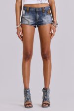 Buck Denim Micro Shorts With Cow Detail - Image 8