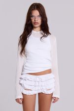 Mya Ruffle Mini Shorts in White - Image 7