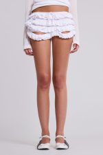 Mya Ruffle Mini Shorts in White - Image 8