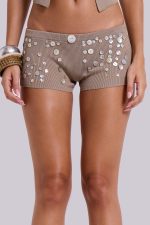 Azalea Button Knit Mini Shorts In Sand - Image 4