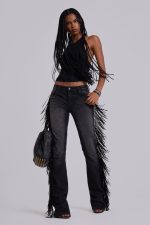 El Topo Fringe Bootcut Jeans in Black Wash - Image 3
