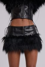 Viera Faux Fur and Leather Mini Skirt - Image 6