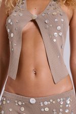 Azalea Button Knit Halter Top In Sand - Image 2