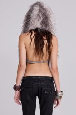 Haka Faux Feather Fur Backless Top - Image 2
