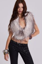Haka Faux Feather Fur Backless Top - Image 5