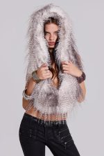 Haka Faux Feather Fur Backless Top - Image 6