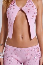 Azalea Button Knit Mini Shorts in Phlox - Image 5
