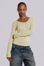 Sheer Henley Top in Buttercup - Image 6