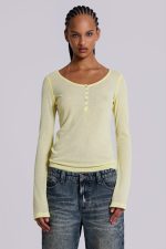 Sheer Henley Top in Buttercup - Image 9