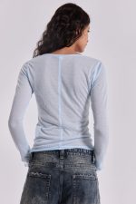 Sheer Henley Top In Sky - Image 8