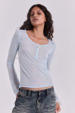 Sheer Henley Top In Sky - Image 7