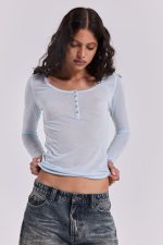 Sheer Henley Top In Sky - Image 9