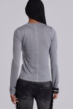 Xeni Glitter Long Sleeve Top in Silver - Image 2
