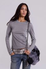 Xeni Glitter Long Sleeve Top in Silver - Image 7