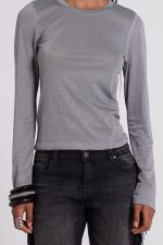 Xeni Glitter Long Sleeve Top in Silver - Image 4