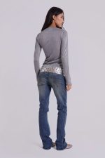 Xeni Glitter Long Sleeve Top in Silver - Image 9