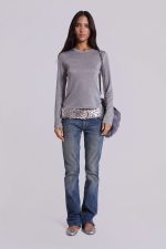 Xeni Glitter Long Sleeve Top in Silver - Image 10