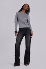 Xeni Glitter Long Sleeve Top in Silver - Image 5