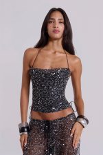 Deva Sequin Knit Corset Top in Midnight - Image 5