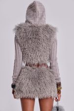 Haka Mongolian Faux Fur Knit Shrug in Grey - Image 4