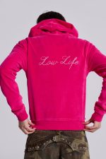 Low Life Hot Pink Velour Hoodie - Image 2