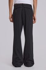 Black Pinstripe Stacked Bootcut Suit Pants - Image 4