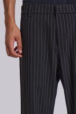 Black Pinstripe Stacked Bootcut Suit Pants - Image 5