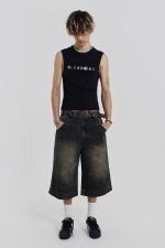 Axle Black Crease Wash Denim Jorts - Image 2