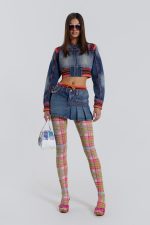 Sherbet Denim Side Pleat Mini Skirt - Image 4