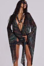 Aria Mesh Plunge Mini Dress in Labyrinth - Image 4